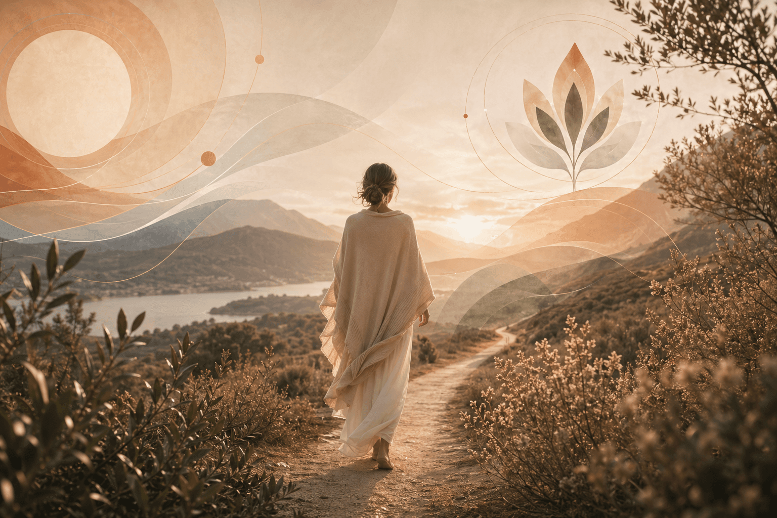 Vrouw in een rustig landschap als beeld voor reflectie, zelfinzicht en innerlijke groei